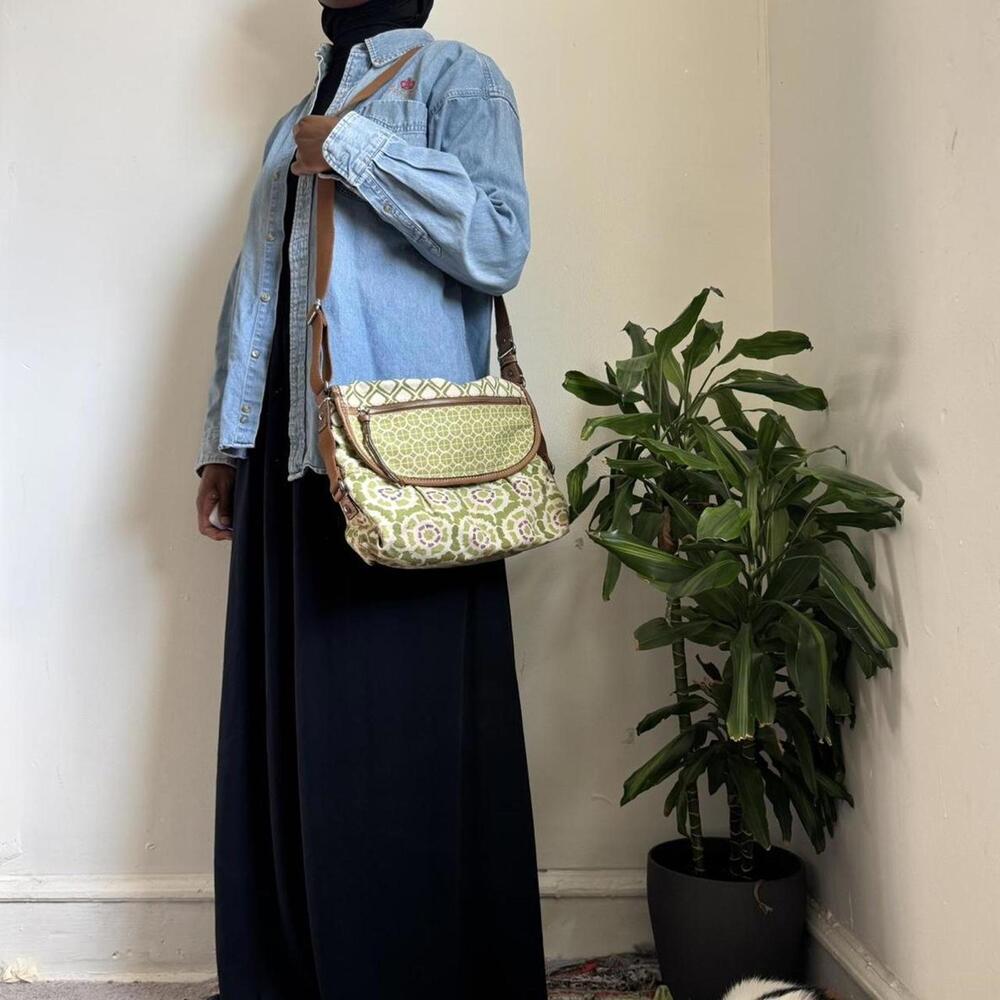 Vintage Fossil Multi-Colored Canvas/Leather Crossbody Purse‎ Messenger Bag